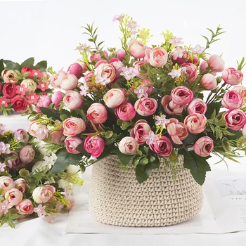 1 Buket Kvalitetnih Umjetnih Boja Ruža je Mali Pupoljak Lažni Cvijet Svila Flores za Kućnog Vrta Svadbeni Nakit DIY Stol 0