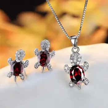 1 Komplet Naušnica i Ogrlica Kornjača Privjesak vještački dijamant Nakit Sjajne Naušnice-Roze Ogrlicu Ogrlica za Vjenčanje