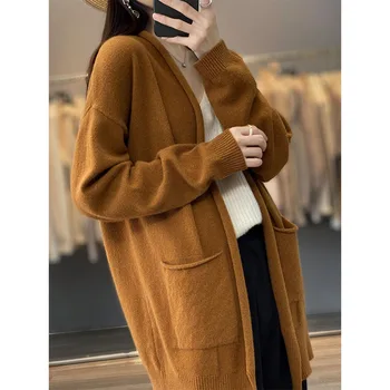 2022 Jesen i zima, Novi Stil, kardigan je srednje dužine i ovratnika, 100% Čista vuna, kvalitetan ženski kaput u zapadnom stilu za odmor 1
