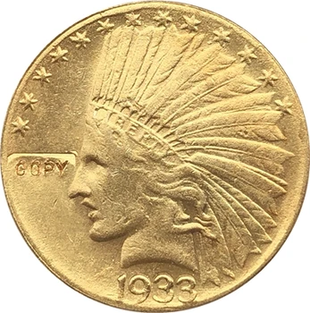 24-Каратная позолоченная zlatnik 1933 godine s prikazom glave indijanci u vrijednosti 10 dolara KOPIJA