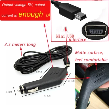 3,5 m Dužine Mini USB Auto Punjač Adapter za Putovanja Dobavljač za Napajanje Priključak Za Punjenje Auto Dvr 0