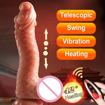 Automatsko Dildo Vibrator za Žene s Bežičnim Upravljanjem Teleskopski Ljuljanje Grijaći Dildo sisanje čaša Silikon Pravi Penis Seks-Igračke