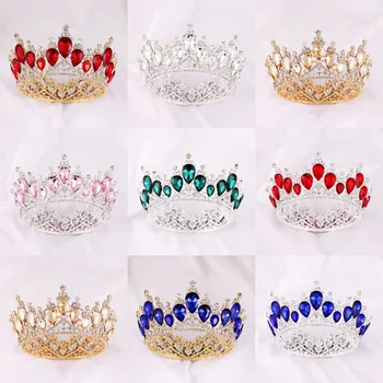 Barokne Crystal Vintage Kralj Kraljica I Kralj Okrugli Tiaras Crown Veliki Gorski Kristal Natječaj Prom Vijenac Povez Za Glavu Vjenčanje Pribor Za Kosu