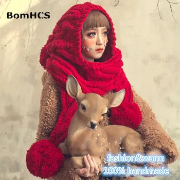 BomHCS Ženska zimska topla debela kapa ručni rad, šal, rukavice, вязаная kapu, kapu (veličina: kapica sa šal ne uključuje rukavice)
