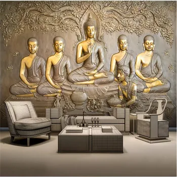 Custom Pozadine 3D Reljefni Zlatni Kip Buddhe Siva Pozadina Zidne Tapete za Dnevni boravak Home Dekor 3D Desktop