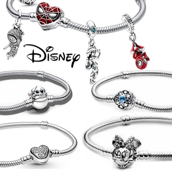 Disney Narukvica Od 925 Sterling Srebra Trenutke Blještavo Mickey Mouse Srce Spone Zmija Lanac Narukvica za Žene DIY Ovjes Perle