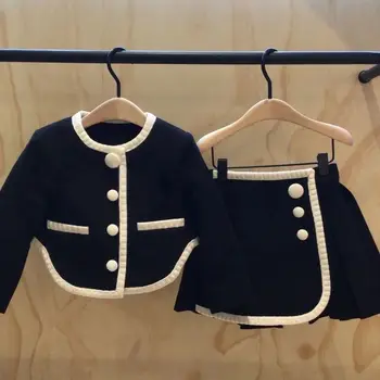 Dječja odjeća, Proljeće-Jesen Komplet za djevojčice do 2022 godine, Novi Modni Monotono Suknja s dugim rukavima u korejskom stilu, Komplet od dva predmeta