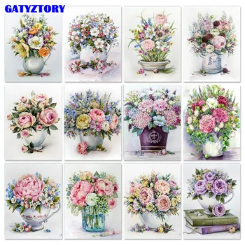 GATYZTORY 60x75 cm DIY Ulje na platnu Po Brojevima Cvijeće Slika Po Brojevima Na Platnu Vaza Za Cvijeće Home Dekor Modernog Poklon