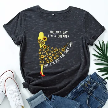 Godišnja Ženska t-Shirt Od Pamuka 5XL, Svestran Moda Ženska t-Shirt s Cvjetnim Ispis, Majice Kratkih Rukava i Okruglog Izreza, Grafički t-Shirt, Svakodnevne Ženske Majice