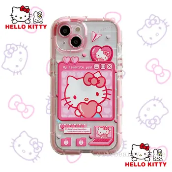 Hello Kitty Novi Torbica za Telefon iPhone 11 12 13 Pro Max X Xsmax Xr Мультяшный Prozirni Sjajni Kreativni Pink Kawaii za Djevojčice