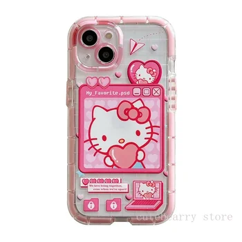 Hello Kitty Novi Torbica za Telefon iPhone 11 12 13 Pro Max X Xsmax Xr Мультяшный Prozirni Sjajni Kreativni Pink Kawaii za Djevojčice 5