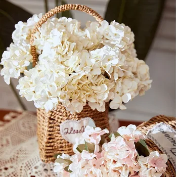 Hortenzija Umjetnog bijelog Cvijeća Visoke Kvalitete Klasicni Stol Centralne Vjenčanje Rekvizite uređenje Sobe Balkon DIY Buket Dekor