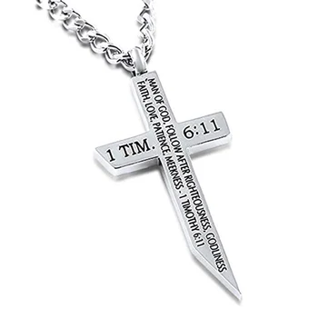 HOUWU TIM EFF 6:11 Inspiracija Modnim Za Muškarce od Nehrđajućeg Čelika Veliki Križ Privjesak Prilagođene Lanca I Ogrlice Kršćanske Ukras