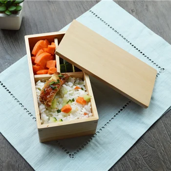 Japanska Kutija za Sushi, Prirodni Drveni Okvir za Ланча, Tri Mreže, Pravokutni Drveni Kutija za Bento za Piknik, Studenti, Uredski Radnici, Poklon Kutija