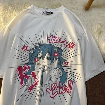 Japanski majica kratkih rukava za Muškarce, Vintage Ulični Dvodimenzionalni Majica Unisex, Zabavna muška majica s anime za Djevojčice, Odjeća y2k, Vrhovima