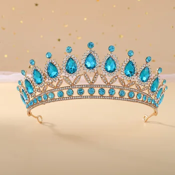 KMVEXO Luksuzni Plava Gorski Kristal Kristal Vjenčanje Crown Nevjesta Tiaras Kruna Kraljica Vijenac Kazališni Crown Svadbeni Nakit Za Kosu Pribor 0