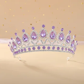 KMVEXO Luksuzni Plava Gorski Kristal Kristal Vjenčanje Crown Nevjesta Tiaras Kruna Kraljica Vijenac Kazališni Crown Svadbeni Nakit Za Kosu Pribor 3
