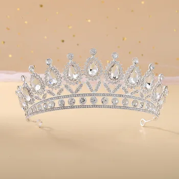 KMVEXO Luksuzni Plava Gorski Kristal Kristal Vjenčanje Crown Nevjesta Tiaras Kruna Kraljica Vijenac Kazališni Crown Svadbeni Nakit Za Kosu Pribor 5