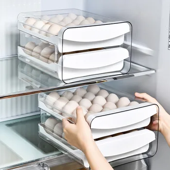 Kutija Za Skladištenje Jaja U Hladnjaku Pull-Prozirni Spremnik Za Jaja Genetika Dupli Sloj Stalak Kuhinja S Poklopcem Kutije Za Skladištenje Svježih Jaja