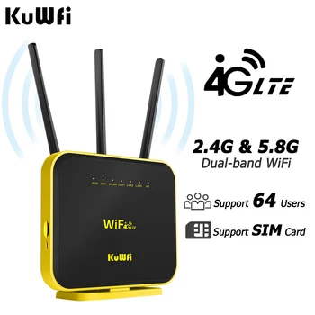 KuWFi 4G Wireless Router 1200 Mb/s 4G/5G dual-band Wi-Fi Router SIM kartica, WiFi Pristupna Točka Modem Podrška za 64 Korisnika Гигабитным LAN-priključkom 0