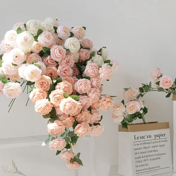 lijepa ruža božur umjetna svila cvijeće mali pupoljak svadbeni buket cvijeća za uređenje doma duge lažni cvijeće vanjski pozadina