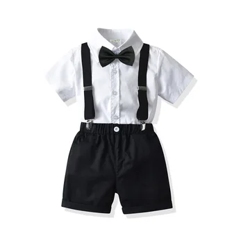 Ljetna Odjeća, Odijelo Za dječake, Kit, Bijela Košulja + Crne Kratke hlače s Pojasom i Lukom, Komplet od 4 predmeta za malu Djecu, Dječji Kostim