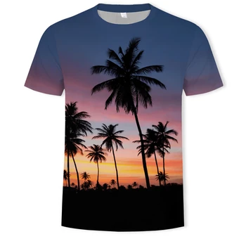 Ljetne majice s Likom Palme i Prirodnog krajolika, Gospodo moderan majice s 3D Ispis Nebo, Casual majica Okruglog izreza i Kratkih rukava