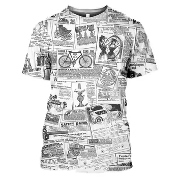 Majica Muška Stara Novine 3D Matrica Muški Dojam Hip-Hop Svakodnevni Zabavna Uličnu odjeću Kratkih Rukava Vintage majica Top Košulja