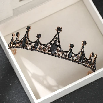 Moderan Vjenčanje Pribor Za Kosu Black Crystal, Vještački Dijamant Kruna Kraljica Maturalne Vijenac Tijara Nakit Ukrasi Za Kosu Mladenke