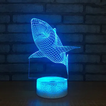 Morski pas Kreativni 3d noćno svjetlo Osjetljiv na Pukotine Delfin USB 3d Svjetiljke Led Šarene Akril Stolne Led Ночники