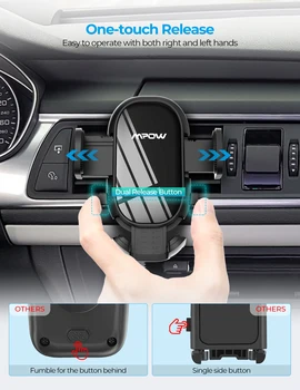 MPOW CA163 Univerzalni ventilacijske nosač za auto-telefon otporan stegom i dvostruko gumb za otključavanje koji je kompatibilan sa iPhone 12 11 Pro i drugim uređajima 5