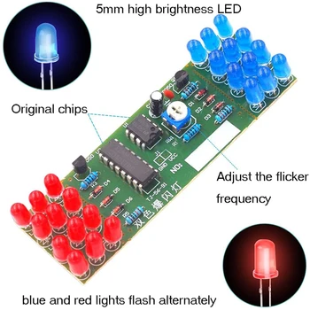NE555 CD4017 IC Led E Svjetla Setovi su Crvena, Plava dvo-boja DIY Kit Стробоскоп E-mail Odijelo Treperi Svjetlima Komponente DIY