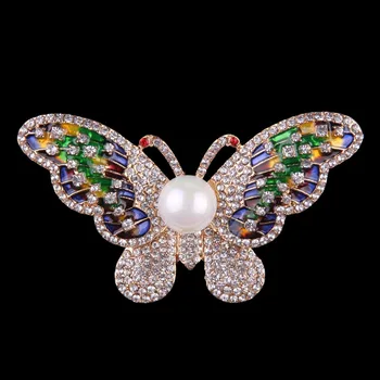 Nova Moda leptir crystal biserni ukras sjajna broš buket Vintage predivna Broš Za žene božićni pribor 0