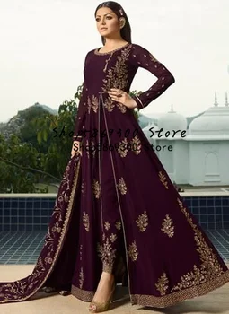Odijela Anarkali svečana odjeća za večernje haljine Anarkali 2022 grožđe ljubičasta zlatna cvjetne čipke oblog dugi rukav arabic indijska haljina za prom
