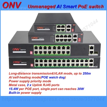ONV Unmanaged Smart 100 M PoE Switch IEEE 802.3 af/at VLAN 250 m Slanje AI самовосстанавливающийся Gledati Psa za Bežične pristupne Točke IP Kamere