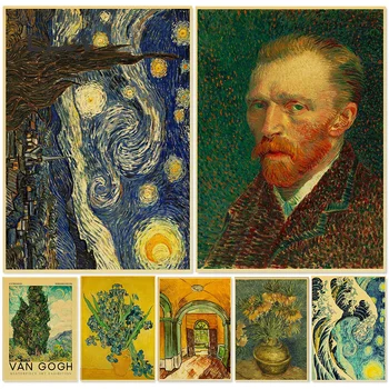 Plakat Iz Kraft-papira Van Gogh, Puni Čuvena Zbirka Slika Uljem, Retro Home Dekor Kafić, Print, Estetski Umjetnost, Naljepnica Na Zidu