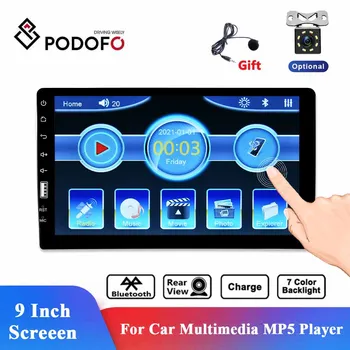 Podofo 1din Auto Media Player 9-Inčni Zaslon Osjetljiv na dodir Auto Roba Mikrofon Audio Stereo BT FM Podrška Rearview 0