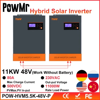 PowMr Hibridni Solarni Inverter 11 kw 48 220 500 vdc Fotoelektrični Ulaz 80A MPPT Solarni Punjač I Punjač Neto Синусоидальная Val Solar Inverter