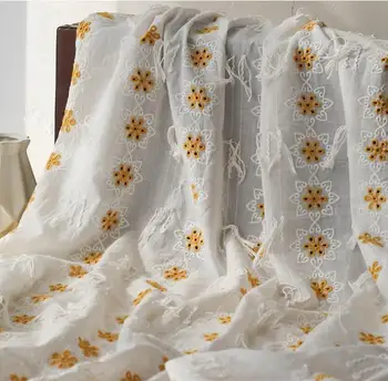 Proljeće-ljetna pamučna tkanina s malim žutim cvjetovima, perforirana platno za vez, vez s кисточками, kuka, klasicni japanski/Korejski stil 0