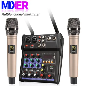 R20 - 4-Kanalni Аудиомикшерный daljinski upravljač s bežičnim mikrofonom Mini DJ Bluetooth-Mikser sa fantom napajanjem 48