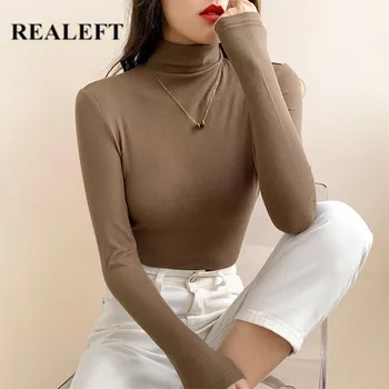 REALEFT 2021 Nove Zimske ženske majice u Korejskom stilu Dugih Rukava, Monotono Casual Košulja, ženskih kukičane majice, ženske