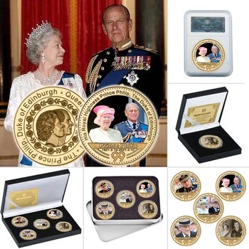 RIP Princ Philip Pozlaćena Skup Prigodna Kovanica Kraljevska Obitelj u velikoj Britaniji Kraljica Poziv Novčić Vojvoda od Edinburgha Suvenir Pokloni