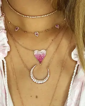 Rose gold boja tri dizajna pink bijela kubni cirkonij ogrlicu šarm ogrlica prekrasna ženski nakit cz
