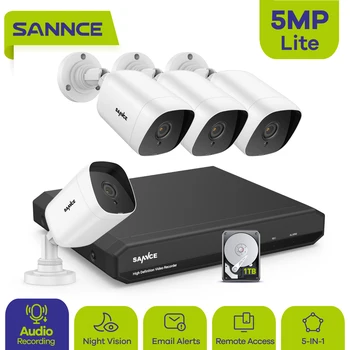 SANNCE 8CH 5MP-N HD DVR Sustav Kućne Sigurnosne Kamere 4kom 5 Megapiksela Infracrvena Kamera za Noćni Vid IP66 Vanjske AI Kamere za video Nadzor Komplet za video Nadzor