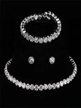 Sjajna, vještački dijamant komplet nakita cijele potpuna imitacija dragog kamena narukvica naušnice i ogrlica set od tri za žene 0