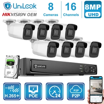 Sustav sigurnosnih kamera Hikvision OEM 4K 16CH 16-kanalni POE NVR H. 265 + 8MP Ulica IP kamera s mikrofonom, Sustav video Nadzora 3