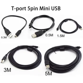 T-port 5pin Mini USB Kabel Za Punjenje Podataka 0,3 M 0,5 M 1,5 M, 3 M, 5 M USB 2,0 Brzi Punjač Za MP3 MP4 Player Auto Dvr Digitalni Fotoaparat