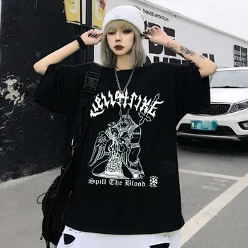 T-shirt оверсайз u stilu punk харадзюку, Gotička Tamna Ženska t-shirt, Vanjska odjeća, Majice, Moderan Estetski Unisex, Crna Majica u stilu hip-hop, Gotička t-shirt