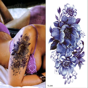 tetovaže s ljubičastim cvijetom, vodootporan seksi tetovaža dizajne za žene, djevojčice, božur, ruža, cvijet lotosa, tetoviranje i body-art, modni naljepnice, bikini