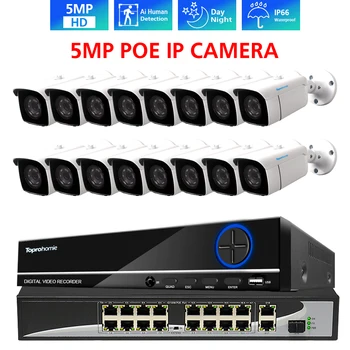 TOPROHOMIE H. 265 + 4 DO 16CH 5MP AI POE NVR Kit 48 5MP sigurnosti unutarnji vanjski Audio Snimanje IP Kamera za video Nadzor komplet 4 TB